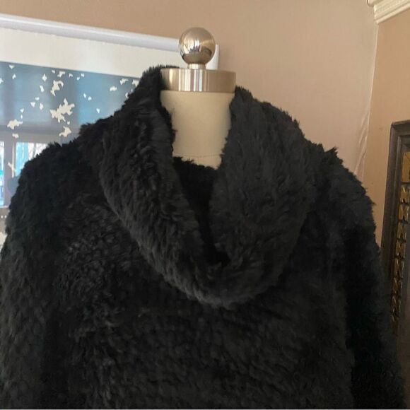 Fur poncho black knitted rabbit cowl neck cape large Xl plus one size - Picture 11 of 15